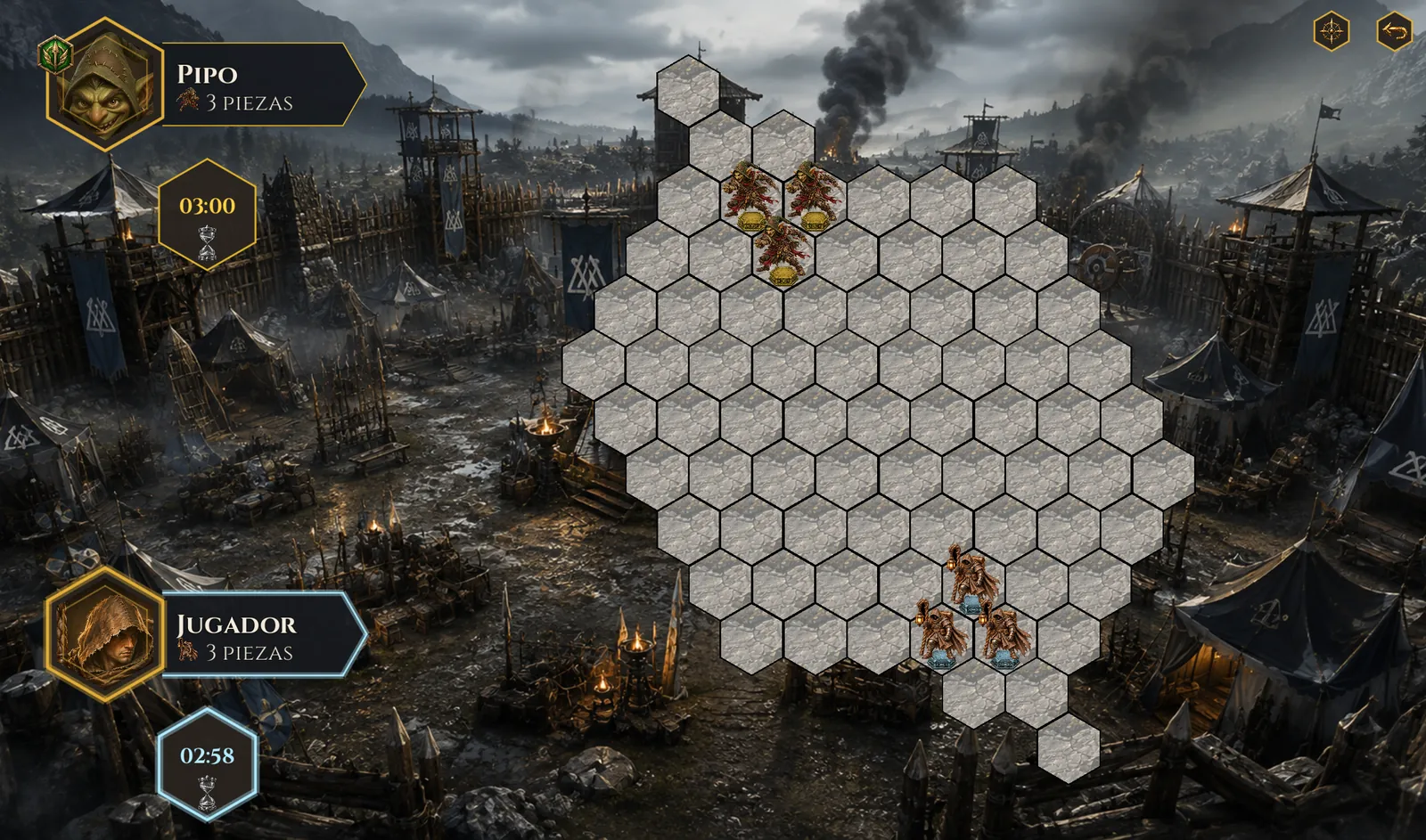 Partida de DominionHex en un celular, vista horizontal